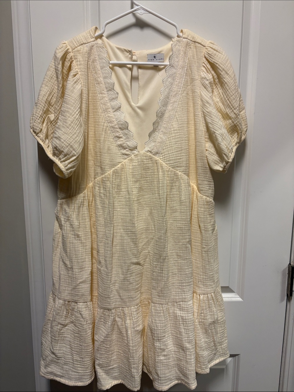 True Craft Butter Yellow Tiered V-Neck Mini Dress plus size